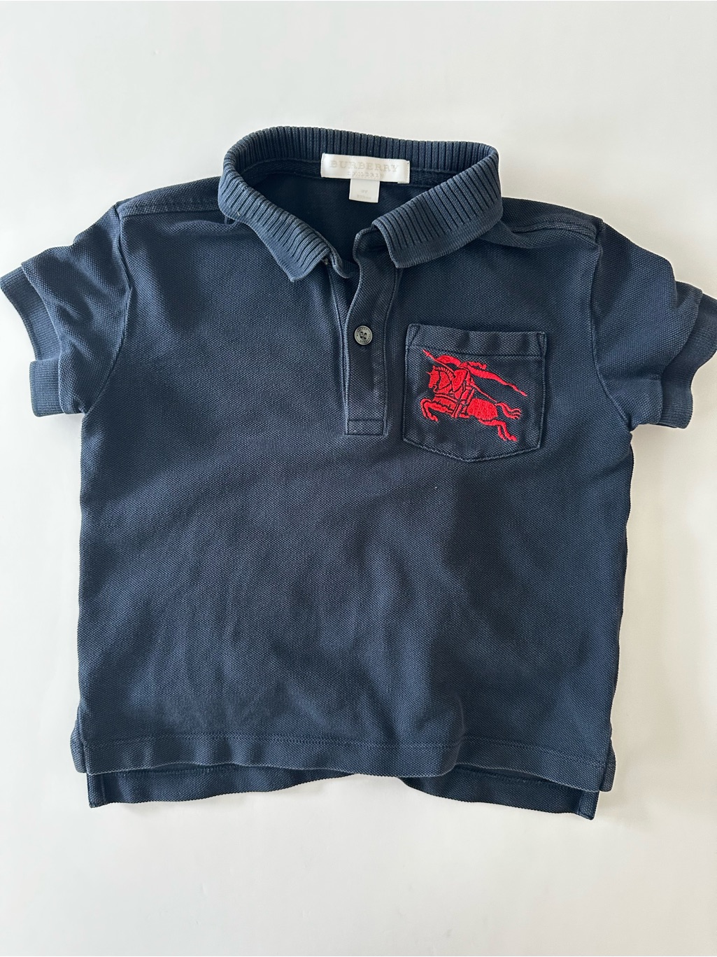 Burberry Children Grant Polo Navy Blue With Embroidered Horse Logo, Toddler 3t